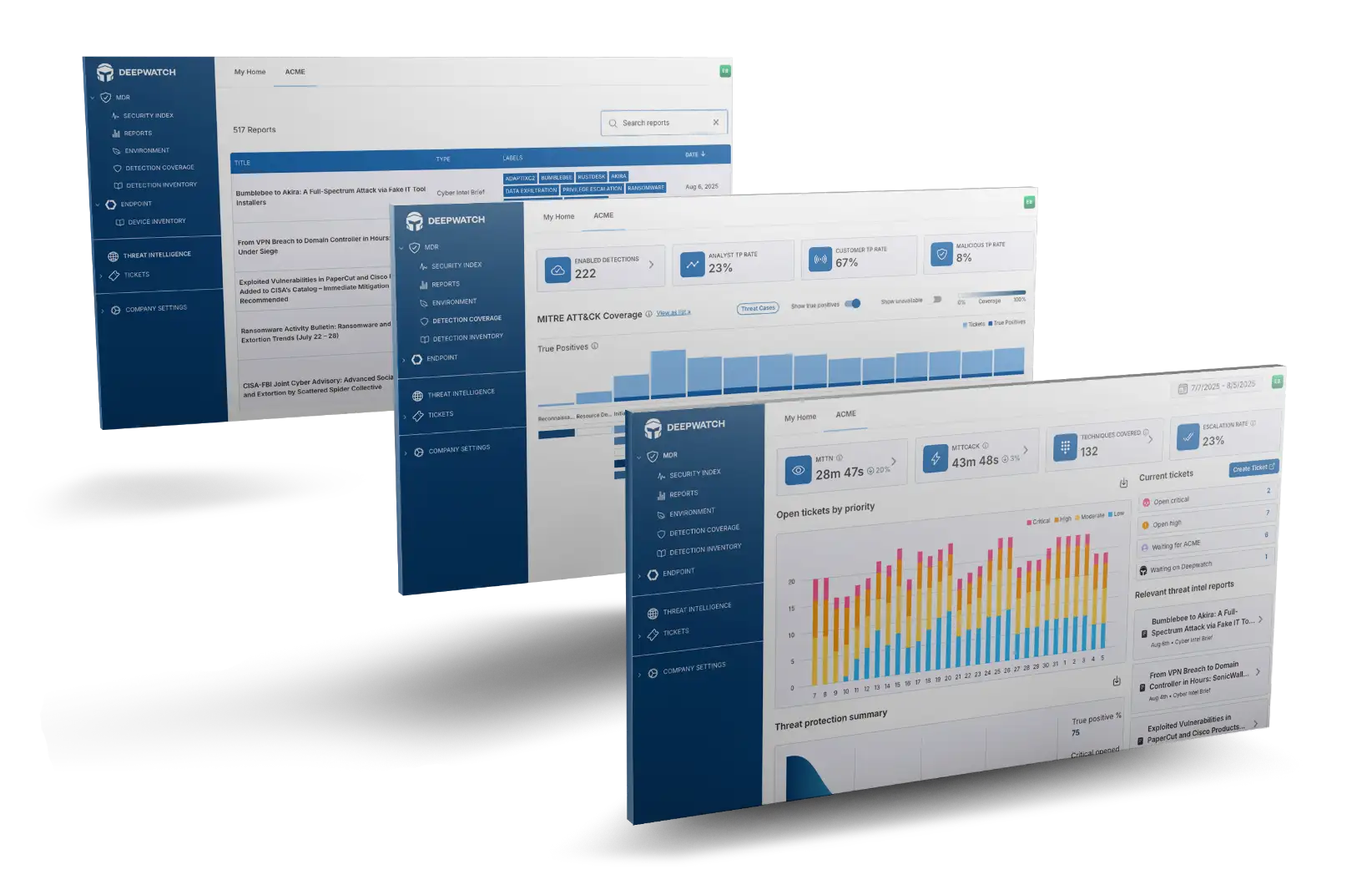 Deepwatch security operations dashboard screens
